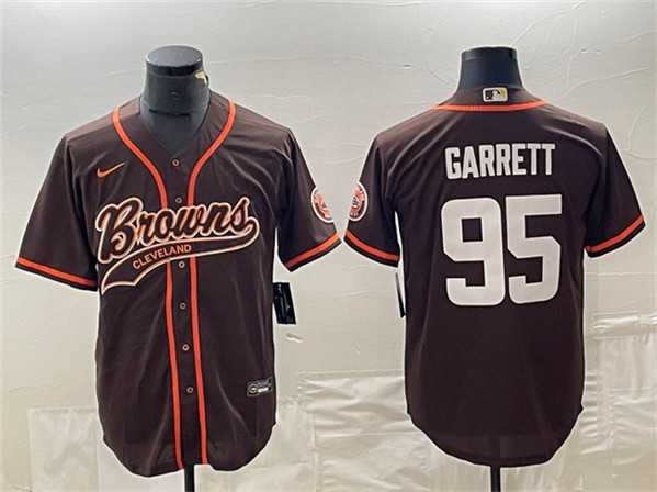 Mens Cleveland Browns #95 Myles Garrett Brown With Patch Cool Base Stitched Baseball Jersey->cleveland browns->NFL Jersey